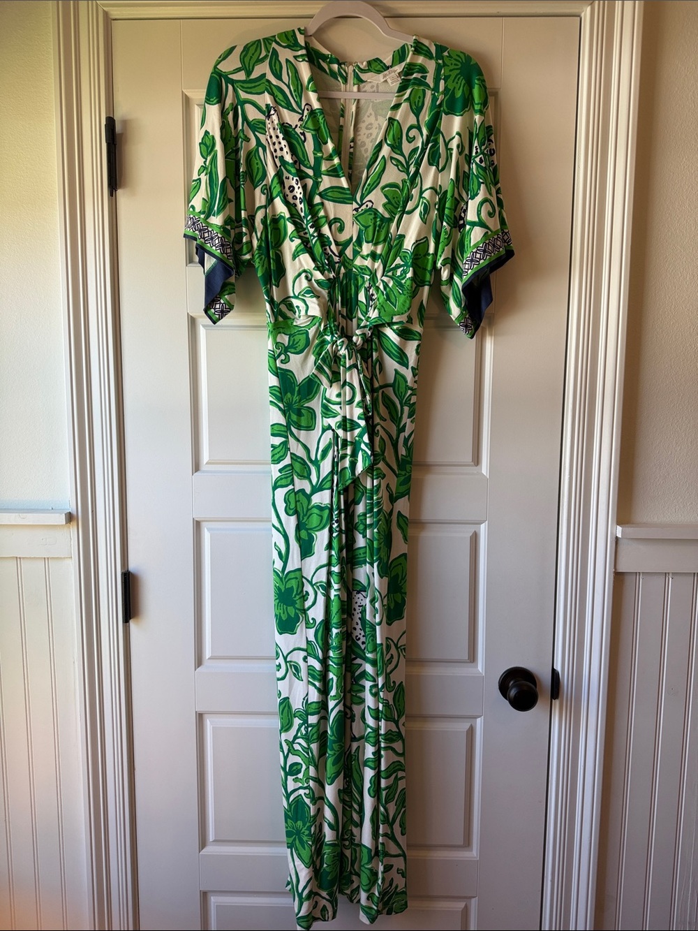Green Floral Wrap Maxi Dress with Tie Waist
